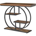Sailvan 41.3 Industrial Sofa Table, 4-Tier Entryway Table with Circle Base & 1.7 Thick Top, Narrow Console Table with Storage