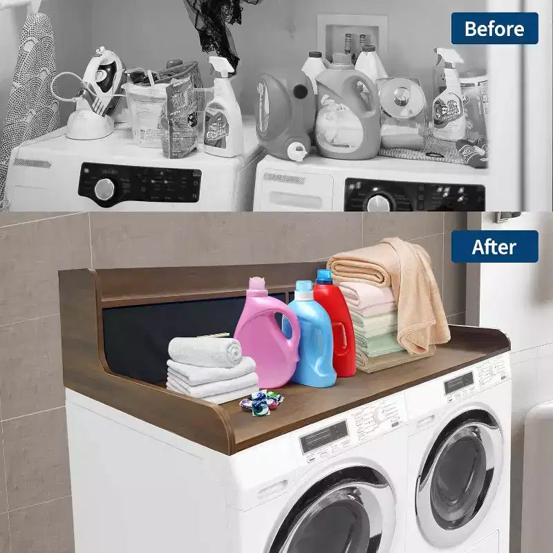 Acekool Washer Dryer Countertop, 2-Tier Laundry Topper with Edge Rails and Drawers, Organizer Shelf for Laundry Room Storage and Folding