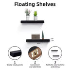 15.75 Black LED Floating Shelf C invisible-bracket wood wall mount with built-in LED, perfect bathroom/bedroom/kitchen dcor or book/plant display