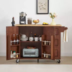 TUYOHW Îlot de cuisine roulant de 136,6 cm avec abattant, Chariot de cuisine avec armoire à 2 portes et 3 tiroirs