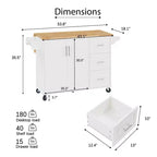 TUYOHW Îlot de cuisine roulant de 136,6 cm avec abattant, Chariot de cuisine avec armoire à 2 portes et 3 tiroirs