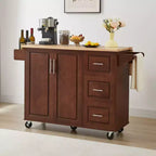 TUYOHW Îlot de cuisine roulant de 136,6 cm avec abattant, Chariot de cuisine avec armoire à 2 portes et 3 tiroirs