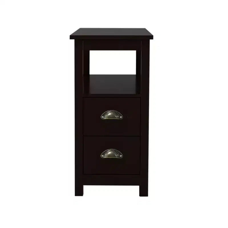 Retro Wooden End Table with Drawers and Open Shelf for Small Spaces - Brown