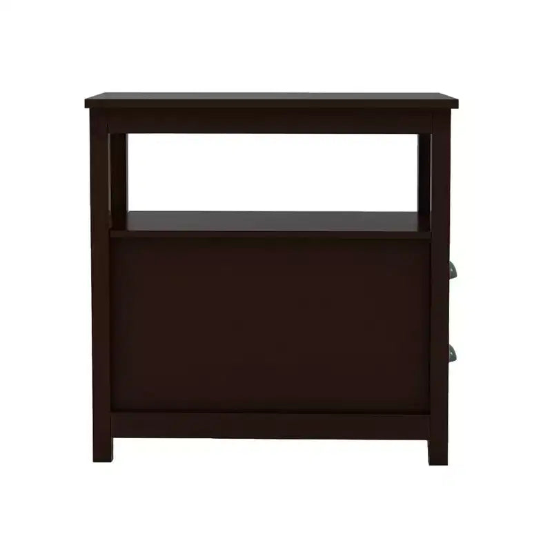 Retro Wooden End Table with Drawers and Open Shelf for Small Spaces - Brown