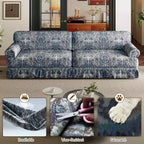 MAYEERTY Luxuriously Comfortable 3&4 Seater Cloud Couch, Chenille Fabric Sofa with Rolled Arms & Pleated Skrit Blue Foral