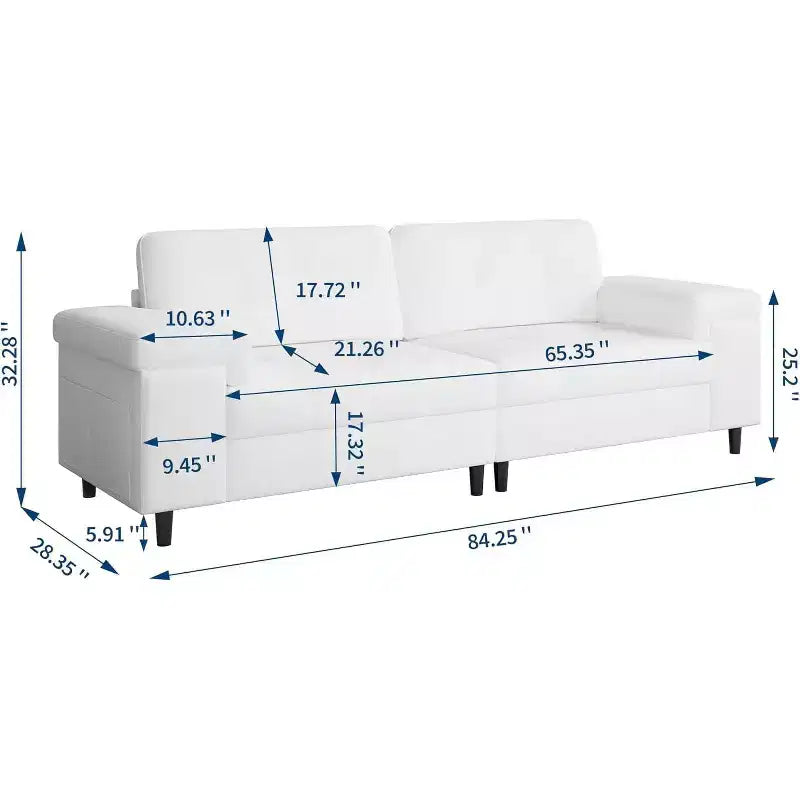 Canapé moderne 3 places de 85 pouces avec accoudoirs réglables et tissu chenille doux, canapé avec dossier touffeté de boutons pour salon et chambre