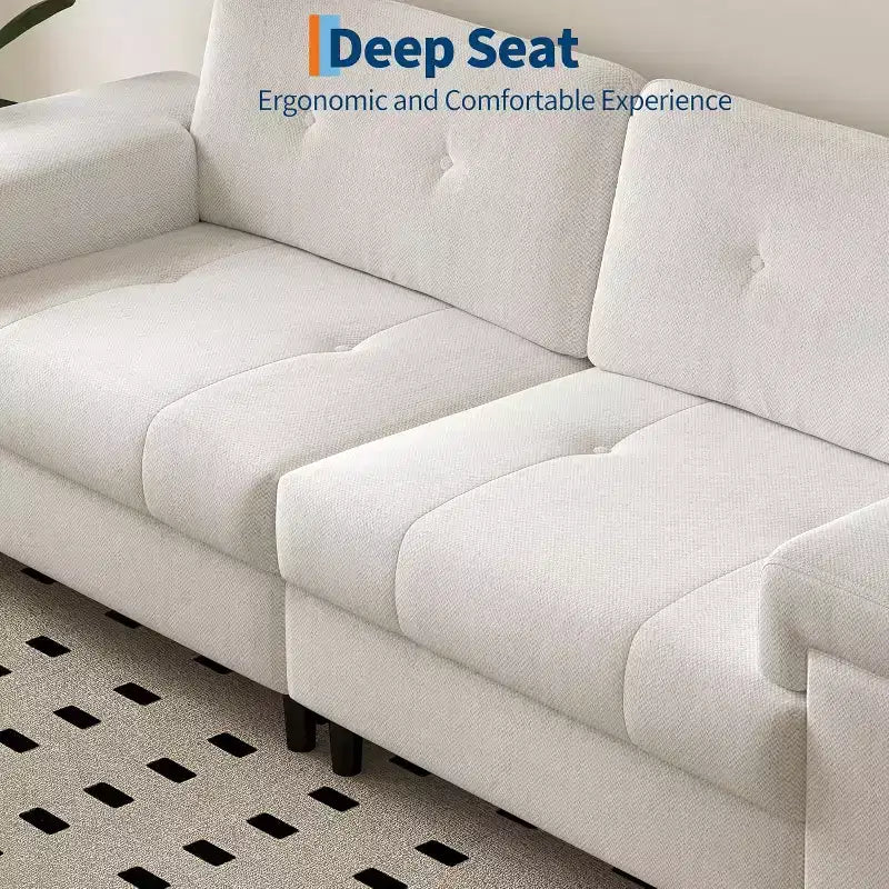 Canapé moderne 3 places de 85 pouces avec accoudoirs réglables et tissu chenille doux, canapé avec dossier touffeté de boutons pour salon et chambre