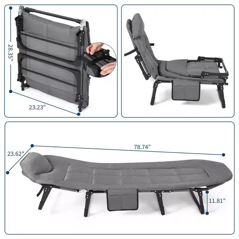 79 Portable Folding Bed with Cushion and Pillow, Camping Cot for Adults with Supports 500 Lbs, Lightweight Tent Cot for Patio Beach Indoor Outdoor
