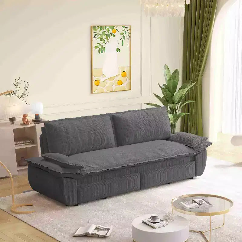 MAYEERTY 73.2 Queen Pull Out Sofa Bed, 3-in-1 Convertible Sleeper Sofa Multi-functional Corduroy Loveseat Bed Gray