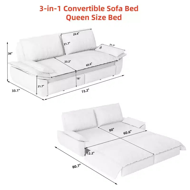 MAYEERTY 73.2 Queen Pull Out Sofa Bed, 3-in-1 Convertible Sleeper Sofa Multi-functional Corduroy Loveseat Bed Gray