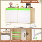 Besiost Storage Buffet Cabinet with Adjustable Shelves, Coffee Bar with Charging Station, LED Light