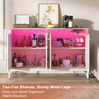 Besiost Storage Buffet Cabinet with Adjustable Shelves, Coffee Bar with Charging Station, LED Light