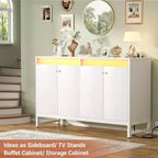 Besiost Storage Buffet Cabinet with Adjustable Shelves, Coffee Bar with Charging Station, LED Light