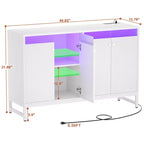 Besiost Storage Buffet Cabinet with Adjustable Shelves, Coffee Bar with Charging Station, LED Light