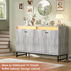 Besiost Storage Buffet Cabinet with Adjustable Shelves, Coffee Bar with Charging Station, LED Light