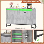 Besiost Storage Buffet Cabinet with Adjustable Shelves, Coffee Bar with Charging Station, LED Light
