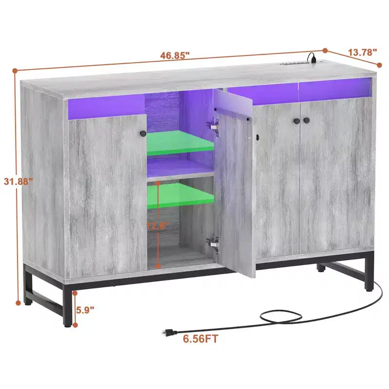 Besiost Storage Buffet Cabinet with Adjustable Shelves, Coffee Bar with Charging Station, LED Light