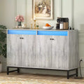 Besiost Storage Buffet Cabinet with Adjustable Shelves, Coffee Bar with Charging Station, LED Light
