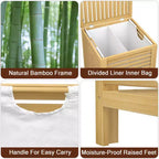 Besiost Bamboo 120L Large Laundry Basket with Lid and Removable Liner Bag, 2-Section Laundry Hamper with Storage