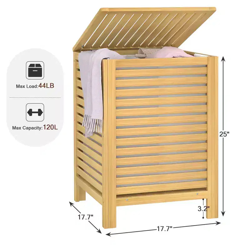 Besiost Bamboo 120L Large Laundry Basket with Lid and Removable Liner Bag, 2-Section Laundry Hamper with Storage