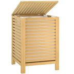 Besiost Bamboo 120L Large Laundry Basket with Lid and Removable Liner Bag, 2-Section Laundry Hamper with Storage