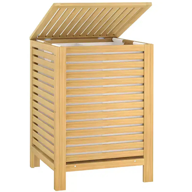 Besiost Bamboo 120L Large Laundry Basket with Lid and Removable Liner Bag, 2-Section Laundry Hamper with Storage