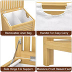 Besiost Bamboo 120L Large Laundry Basket with Lid and Removable Liner Bag, 2-Section Laundry Hamper with Storage
