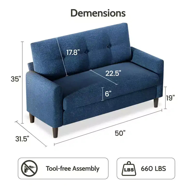 Dyonery Petit canapé deux places, canapé confortable de 127 cm avec coussins épais, canapé deux places sans outils pour chambre, petit canapé deux places pour petits espaces