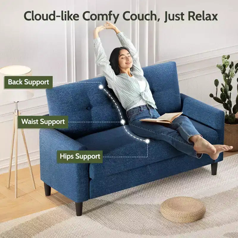 Dyonery Petit canapé deux places, canapé confortable de 127 cm avec coussins épais, canapé deux places sans outils pour chambre, petit canapé deux places pour petits espaces