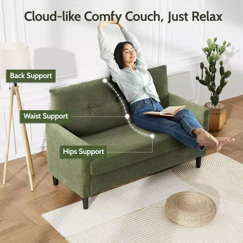 Dyonery Petit canapé deux places, canapé confortable de 127 cm avec coussins épais, canapé deux places sans outils pour chambre, petit canapé deux places pour petits espaces