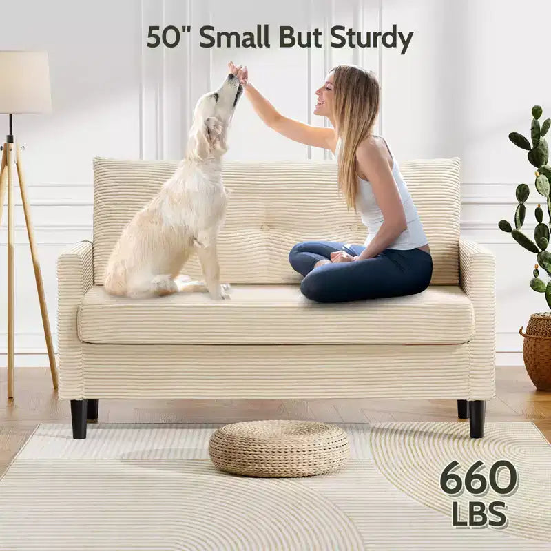 Dyonery Petit canapé deux places, canapé confortable de 127 cm avec coussins épais, canapé deux places sans outils pour chambre, petit canapé deux places pour petits espaces