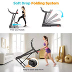 3.75HP Treadmill 300lb Capacity, Incline Folding Treadmill, 64+7 Smart Program, 7.5MPH, APP Control,Treadmill for Home Jogging Walking w/ HiFi Speaker