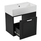 Meuble sous-vasque de salle de bain mural de 21,8 po avec lavabo, meuble de rangement de salle de bain avec tiroirs, meuble-lavabo simple avec étagère réglable