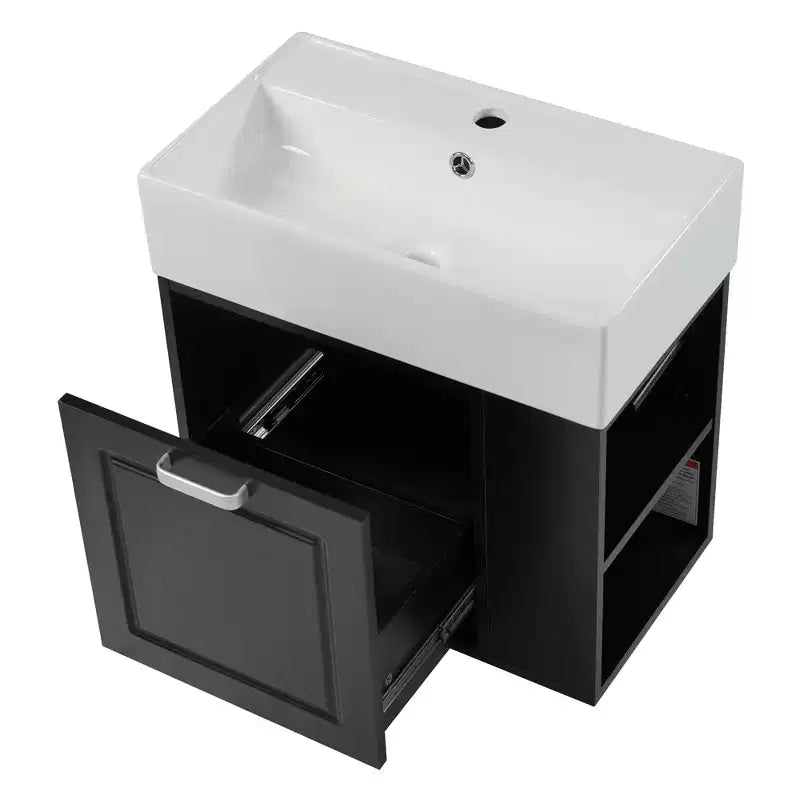 Meuble sous-vasque de salle de bain mural de 21,8 po avec lavabo, meuble de rangement de salle de bain avec tiroirs, meuble-lavabo simple avec étagère réglable