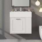 Meuble sous-vasque de salle de bain mural de 21,8 po avec lavabo, meuble de rangement de salle de bain avec tiroirs, meuble-lavabo simple avec étagère réglable