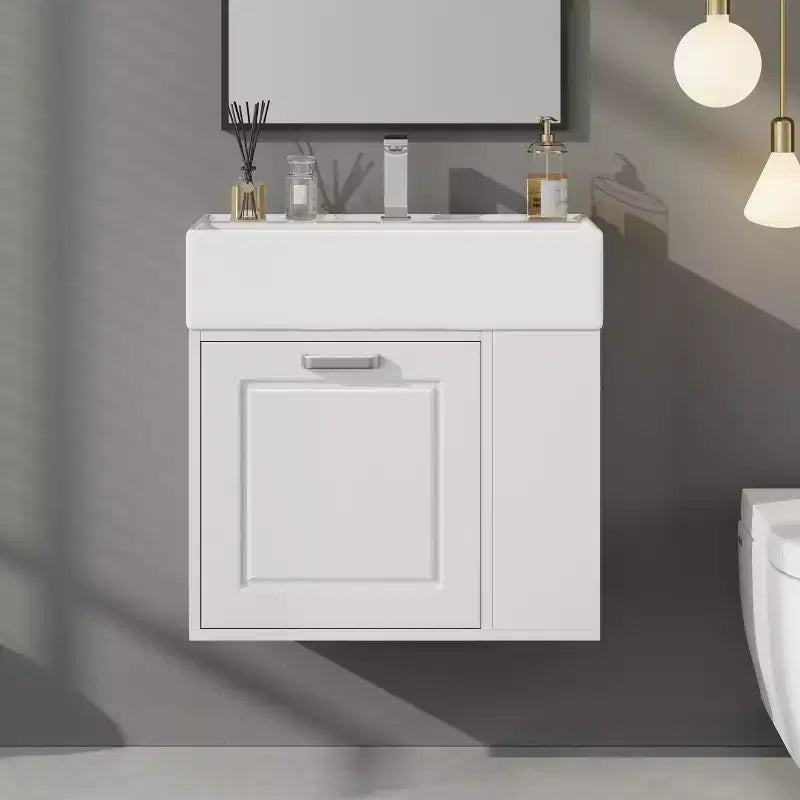Meuble sous-vasque de salle de bain mural de 21,8 po avec lavabo, meuble de rangement de salle de bain avec tiroirs, meuble-lavabo simple avec étagère réglable