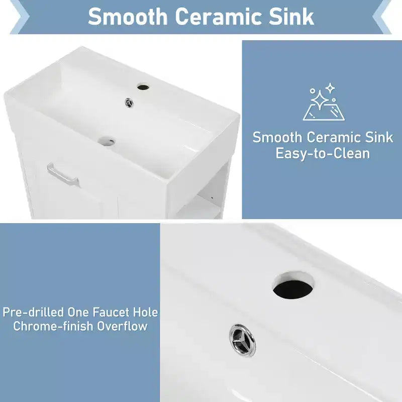 Meuble sous-vasque de salle de bain mural de 21,8 po avec lavabo, meuble de rangement de salle de bain avec tiroirs, meuble-lavabo simple avec étagère réglable