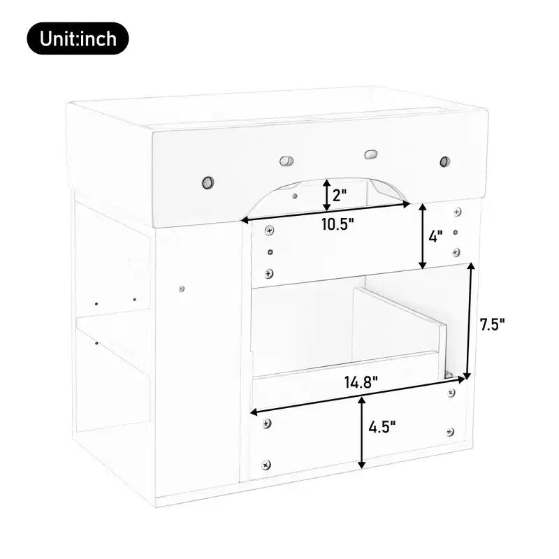 Meuble sous-vasque de salle de bain mural de 21,8 po avec lavabo, meuble de rangement de salle de bain avec tiroirs, meuble-lavabo simple avec étagère réglable