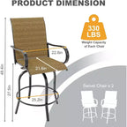 COZONY Outdoor Swivel Bar Stool Set of 2, All Weather High Back Armrest Patio Chairs for Deck Lawn Garden Backyard