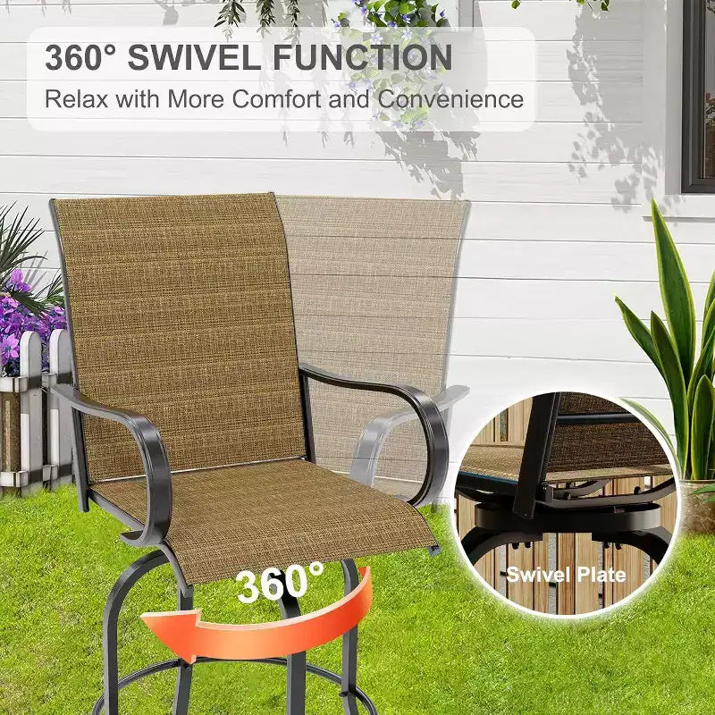 COZONY Outdoor Swivel Bar Stool Set of 2, All Weather High Back Armrest Patio Chairs for Deck Lawn Garden Backyard