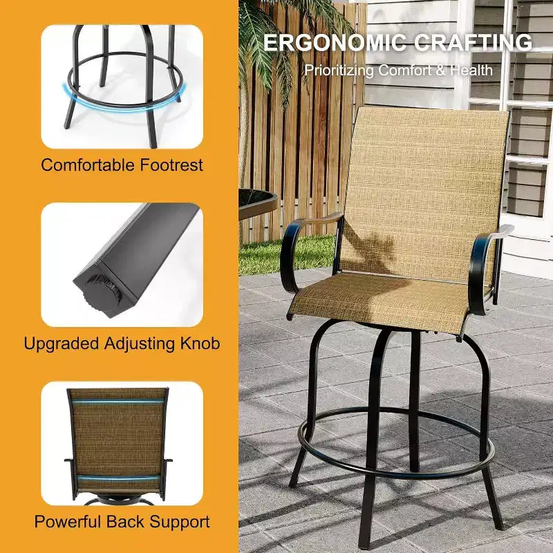 COZONY Outdoor Swivel Bar Stool Set of 2, All Weather High Back Armrest Patio Chairs for Deck Lawn Garden Backyard