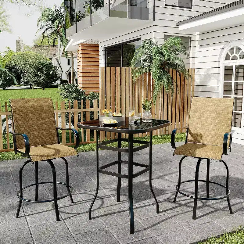 COZONY Outdoor Swivel Bar Stool Set of 2, All Weather High Back Armrest Patio Chairs for Deck Lawn Garden Backyard