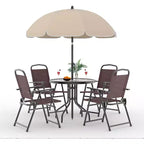 COZONY Patio Dining Set for 4, 6 Piece Outdoor Furniture 4 Folding Chairs Table Tempered Glass Top for Garden Deck Poolside