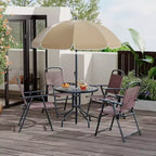 COZONY Salon de jardin 4 personnes, 6 pièces de mobilier d'extérieur 4 chaises pliantes Table plateau en verre trempé pour jardin, terrasse, piscine