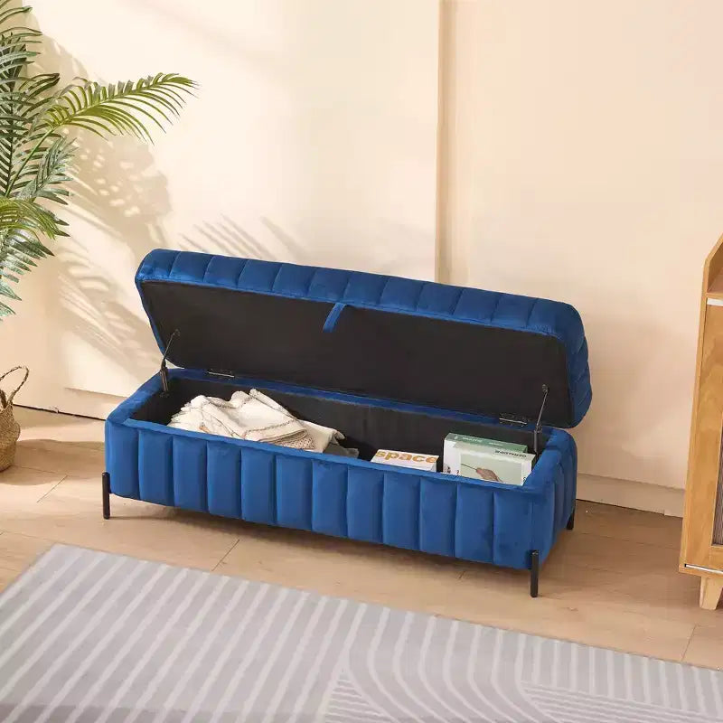 TUYOHW 49.2 Banquette de bout de lit de luxe en velours, banc de rangement ottoman d'appoint, pouf chic pour salon et chambre, capacité 125 kg