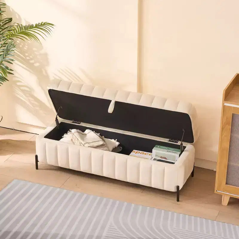 TUYOHW 49.2 Banquette de bout de lit de luxe en velours, banc de rangement ottoman d'appoint, pouf chic pour salon et chambre, capacité 125 kg