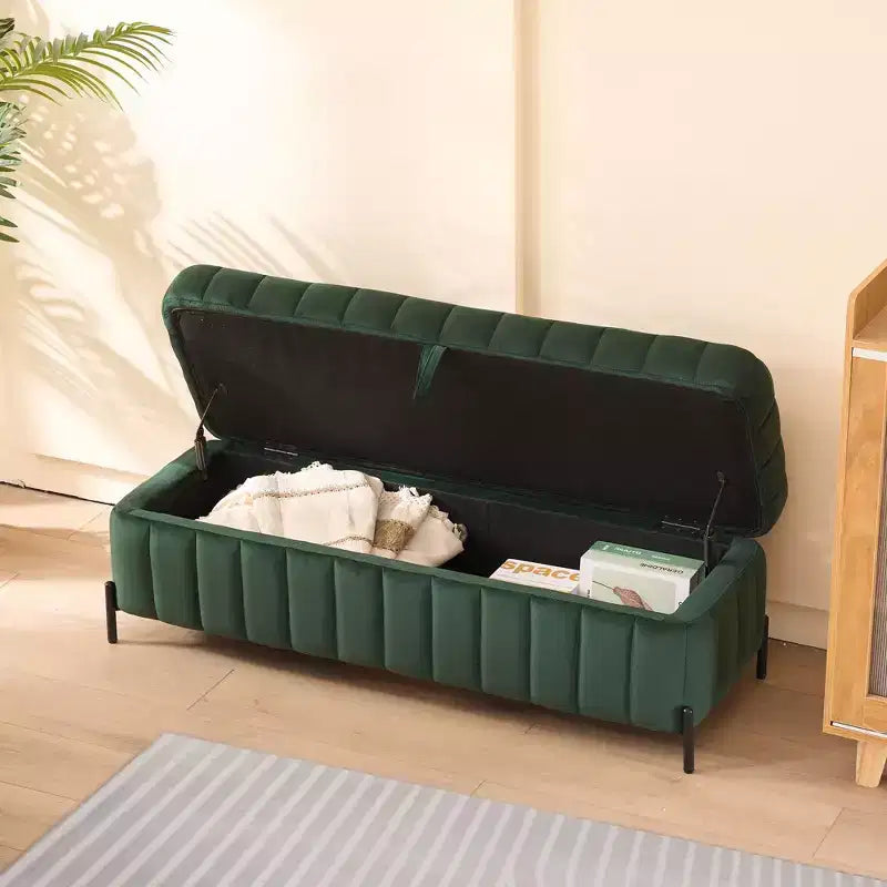 TUYOHW 49.2 Banquette de bout de lit de luxe en velours, banc de rangement ottoman d'appoint, pouf chic pour salon et chambre, capacité 125 kg