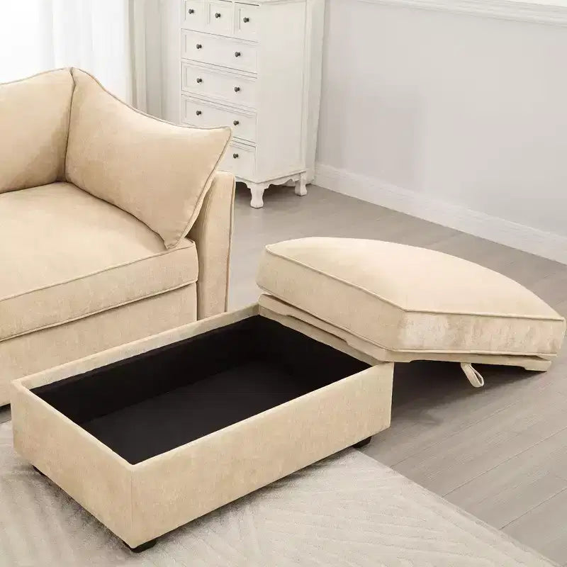 TUYOHW Pouf modulaire rectangulaire 33,8W avec rangement, Pouf repose-pieds avec rangement à couvercle relevable, Rembourrage en mousse haute densité, Décoration d'intérieur