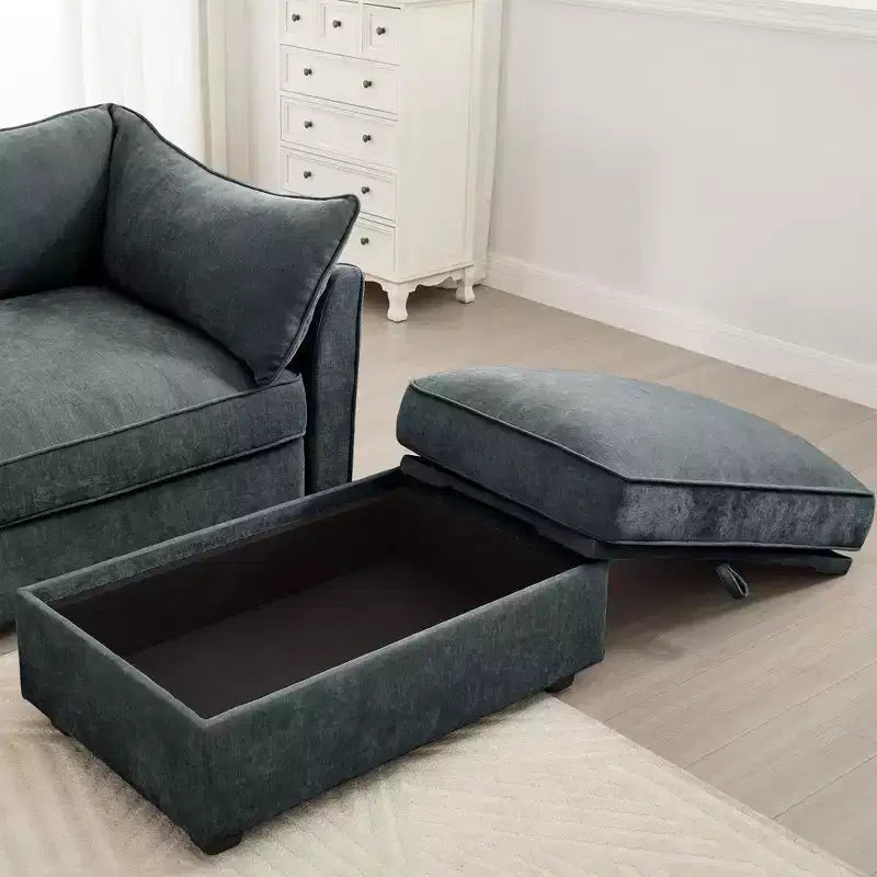 TUYOHW Pouf modulaire rectangulaire 33,8W avec rangement, Pouf repose-pieds avec rangement à couvercle relevable, Rembourrage en mousse haute densité, Décoration d'intérieur