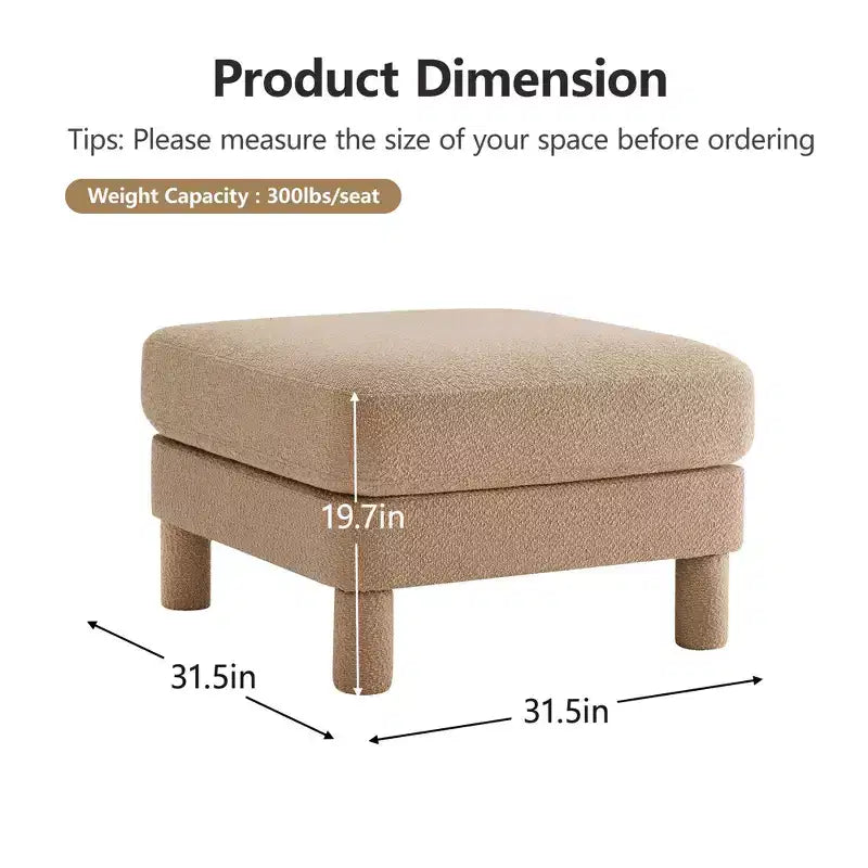 TUYOHW 19.7 Plush Footrest Ottoman,Soft Fabric Ottoman Module for Sectional Sofa,Wooden Frame Square Footstool for Living Room